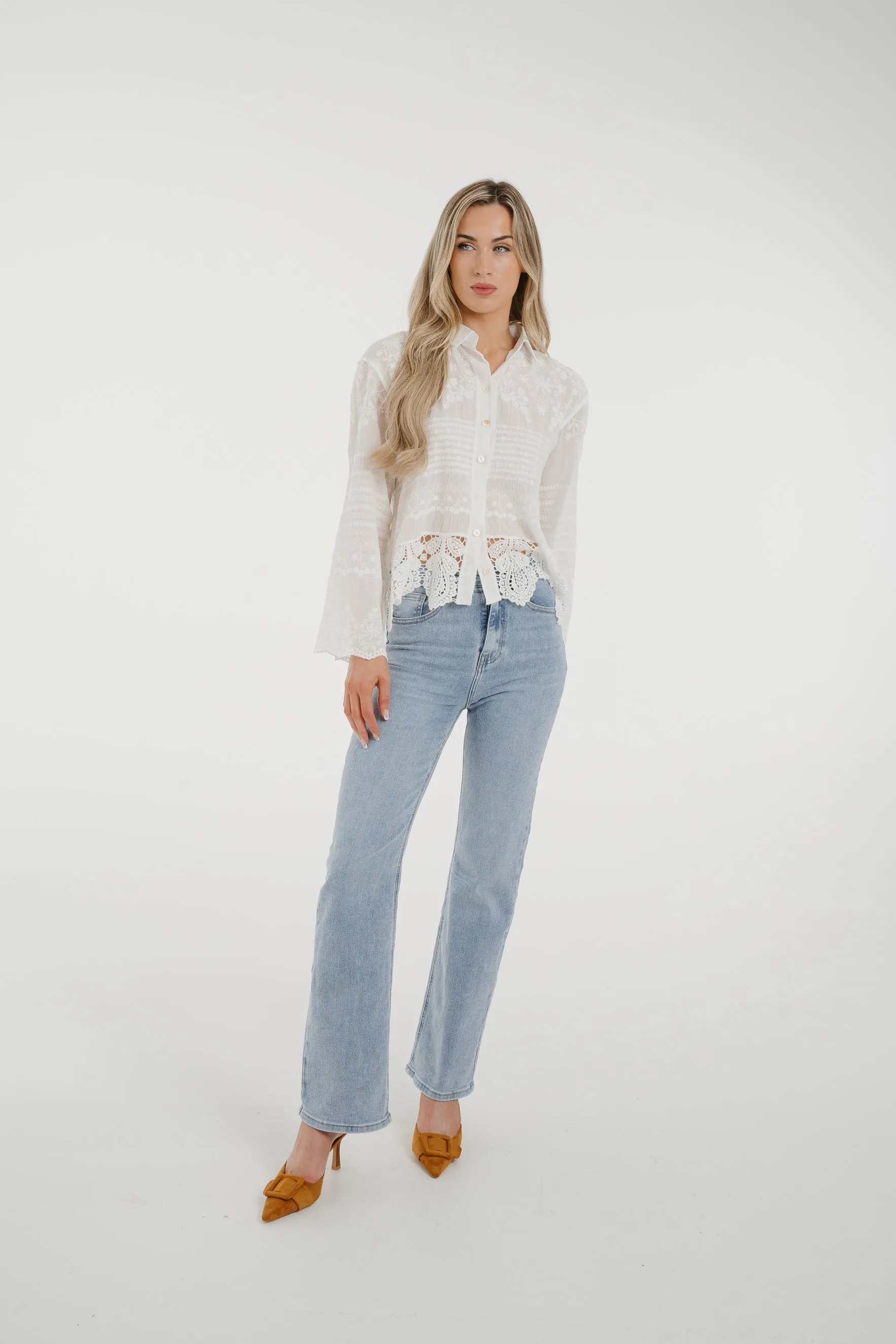 Holly Crochet Hem Blouse In White