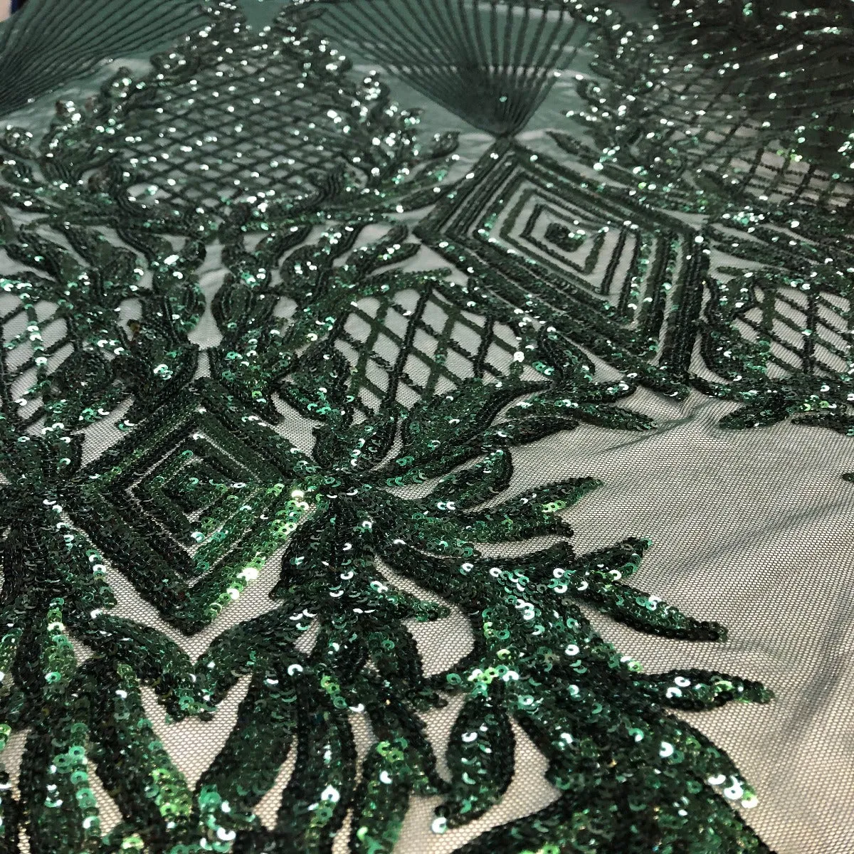 Hunter Green Alpica Sequins Lace Fabric