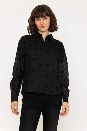 Jacquard Long Sleeve Blouse in Black