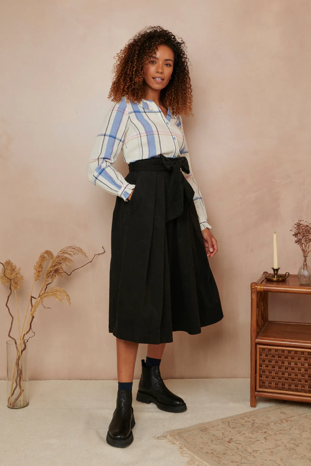 Jemima Needlecord Onyx Black Skirt