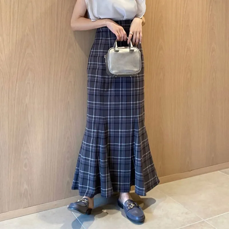 Joskaa Christmas Gift Kuzuwata High Waist Plaid Buttocks Side Split Mermaid Skirts Japan Style Temperament Elegant Jupe 2024 Autumn New Women Faldas