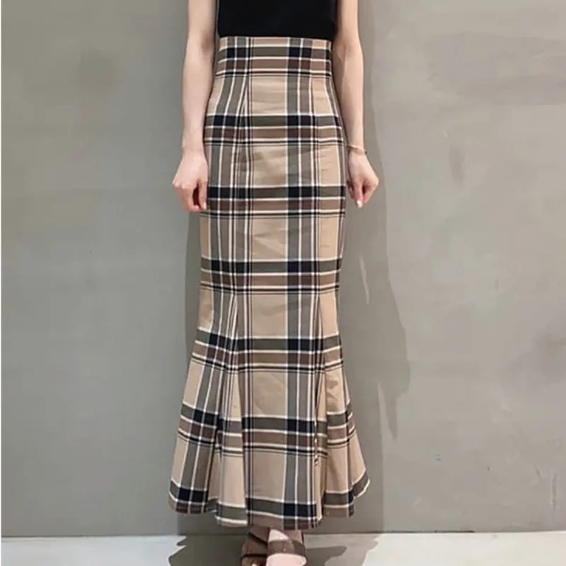 Joskaa Christmas Gift Kuzuwata High Waist Plaid Buttocks Side Split Mermaid Skirts Japan Style Temperament Elegant Jupe 2024 Autumn New Women Faldas