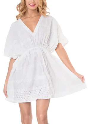 LA LEELA Bikini Swim Beach wear Swimsuit Cover ups Women Caftan Dress Solid OSFM 8-16W [M- 1X] Ghost White_A437