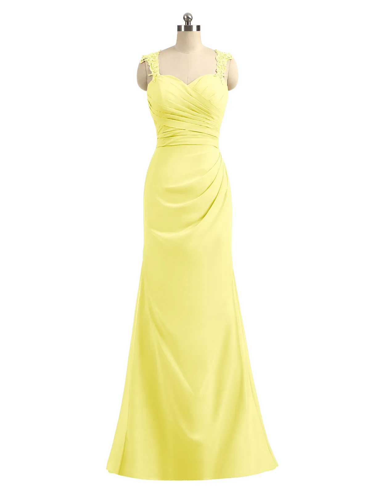 Lace Appliqued Strap Sheath Open Back Dress Lemon