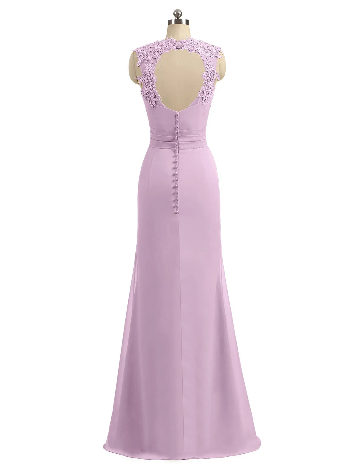 Lace Appliqued Strap Sheath Open Back Dress Plum