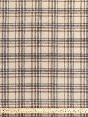 Large Plaid Brushed Wool Blend Deadstock - Cream   Brown   Blue   Orange - Swatch