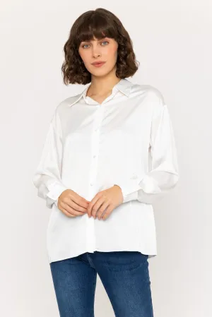 Long Sleeve Satin Oversized Blouse in Ivory