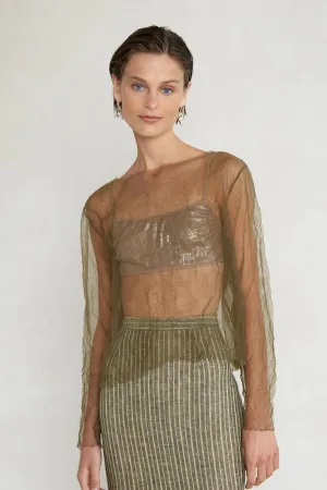 Luca Crinkle Mesh Blouse Olive