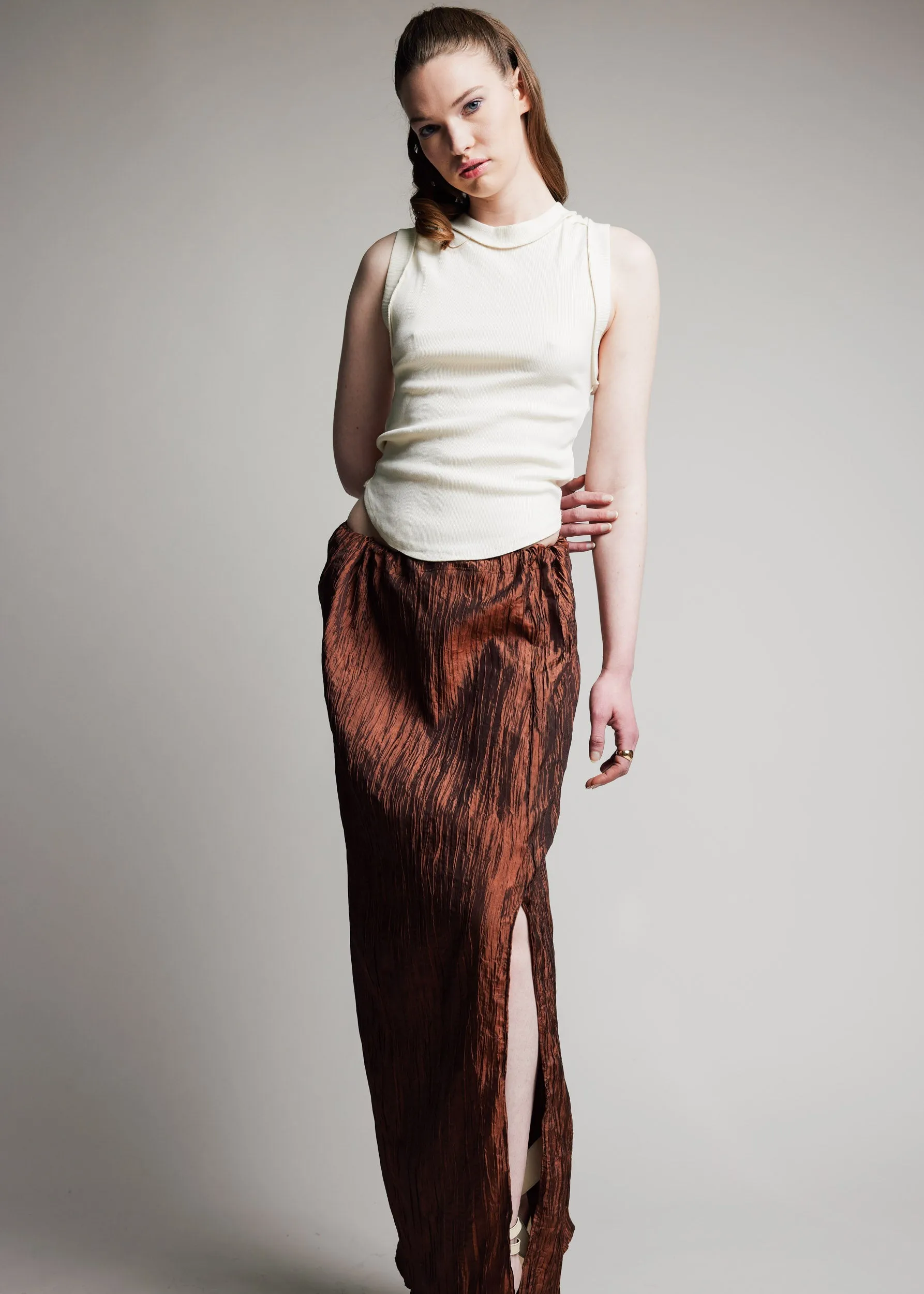 Maxi Skirt Pleated Chocolate Taffeta by Madeline Marie