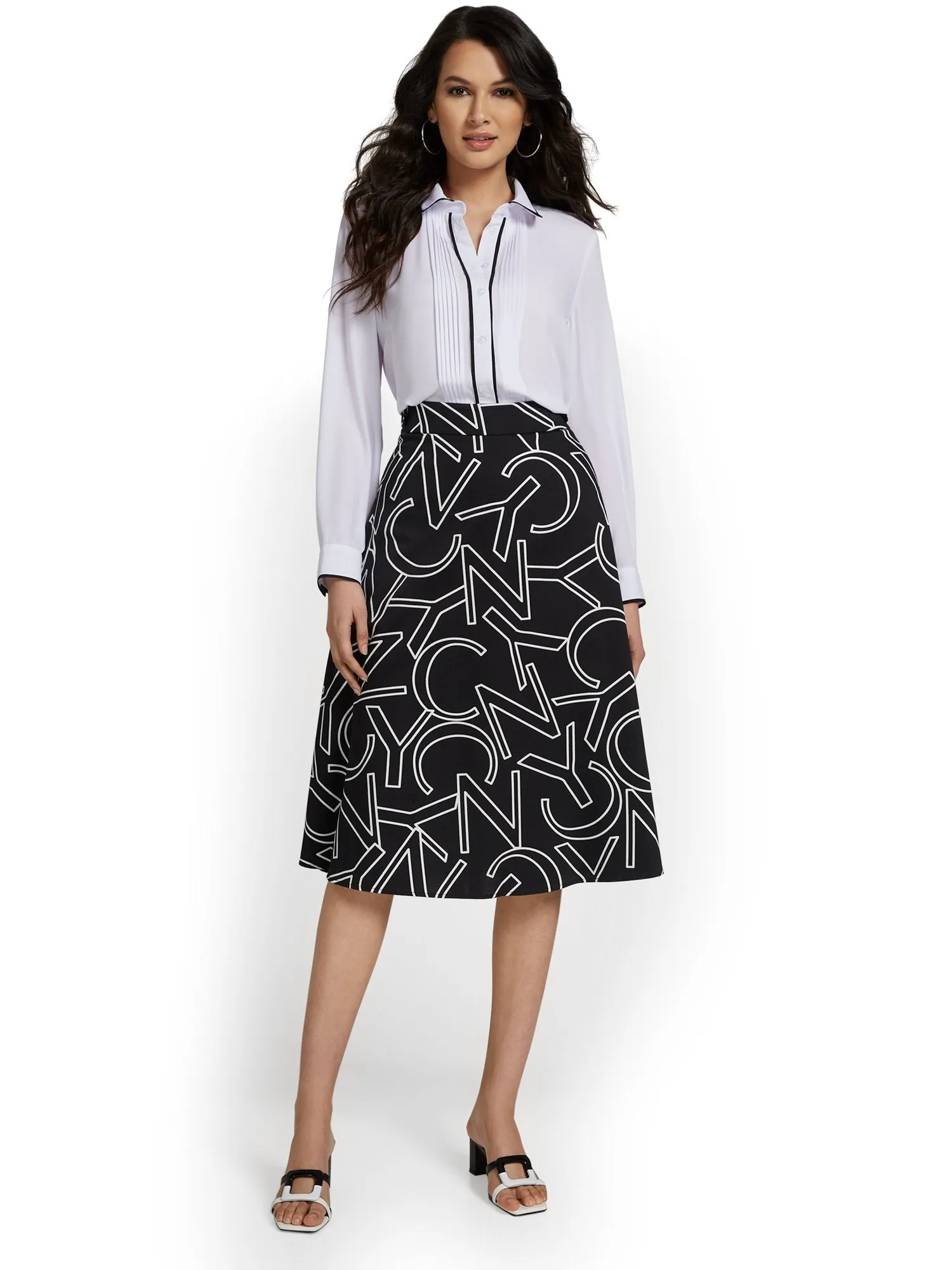 NYC-Print Side-Tab A-Line Skirt