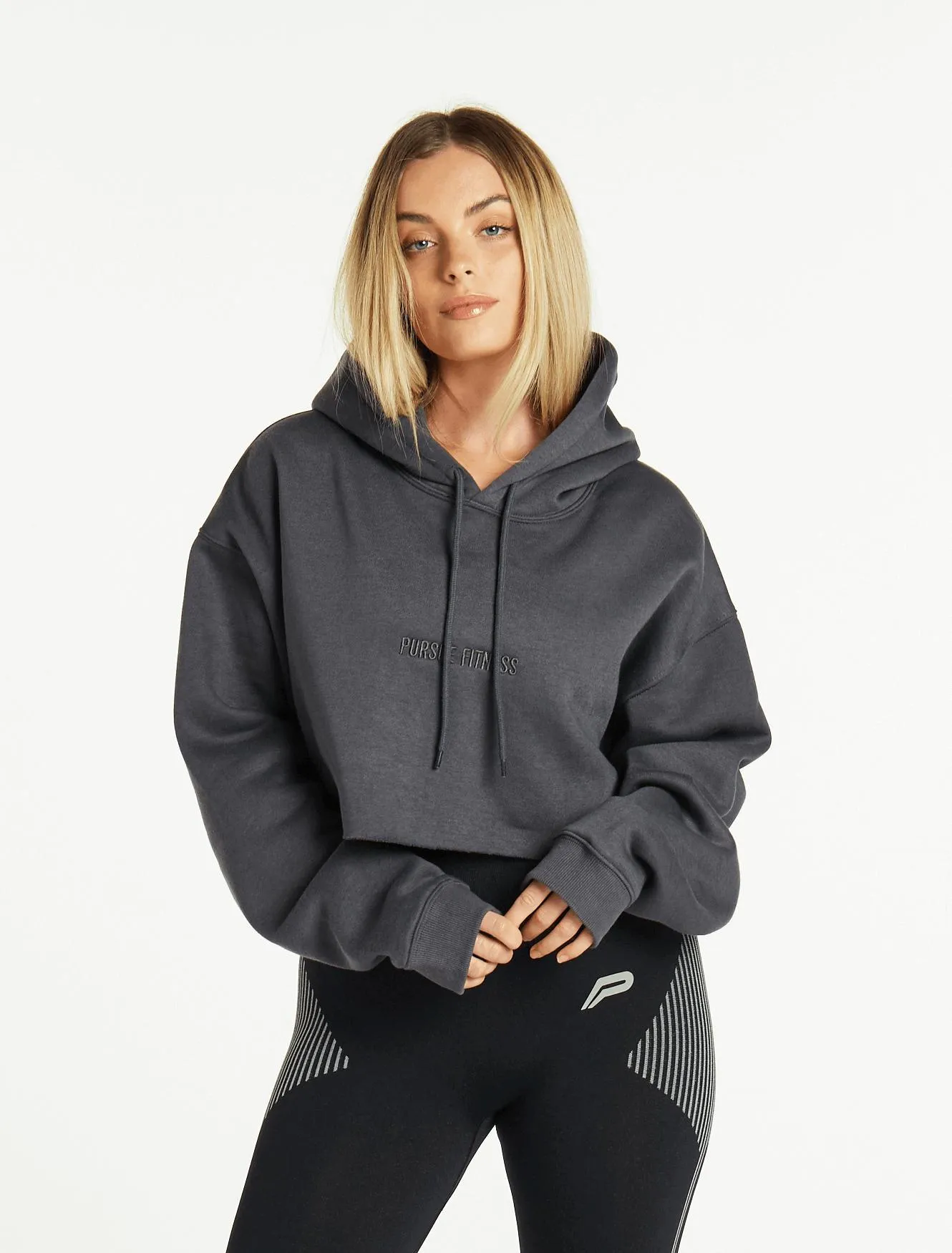 Oversized Crop Hoodie - Slate