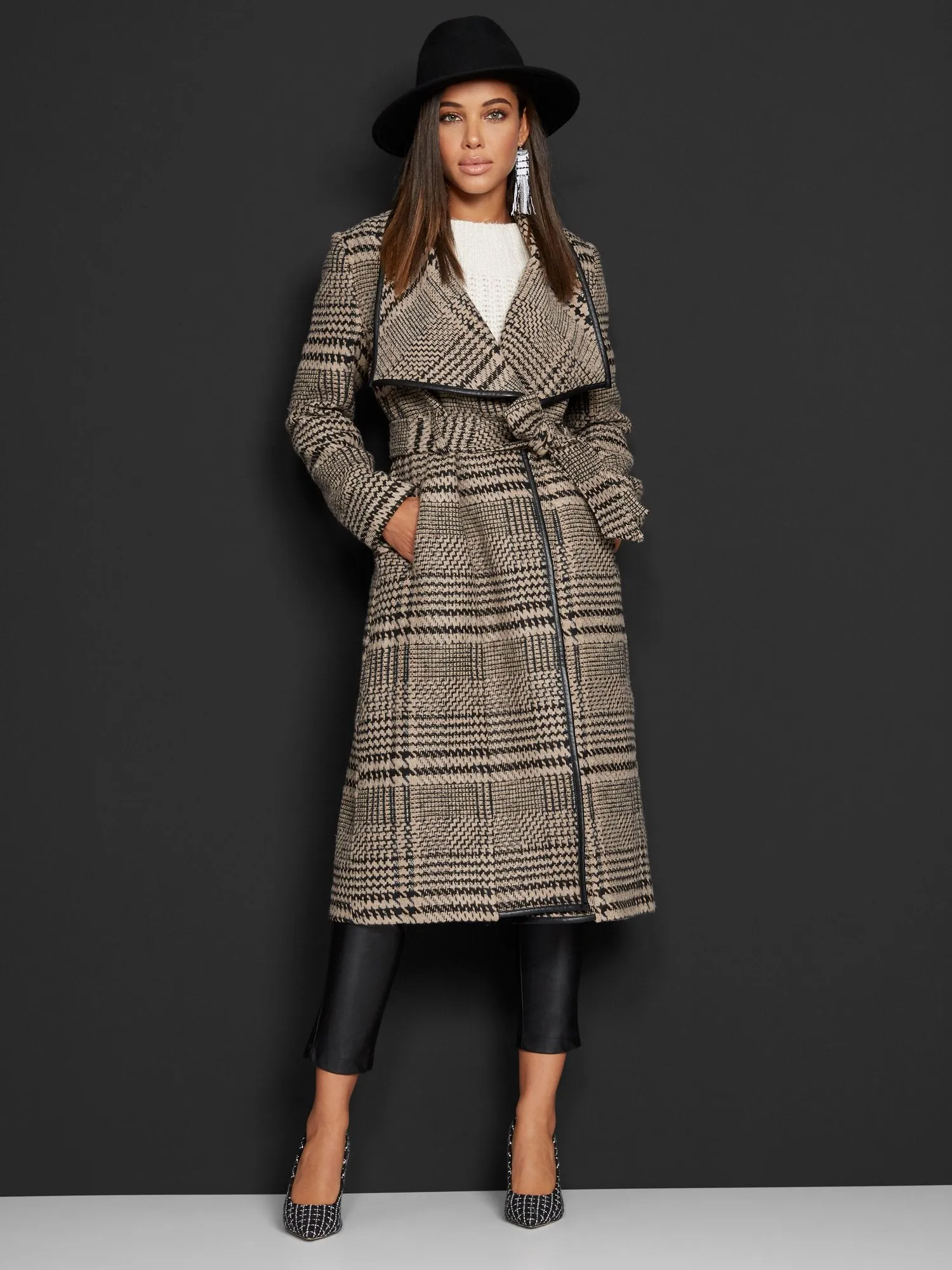 Plaid Belted Flyaway Trenchcoat