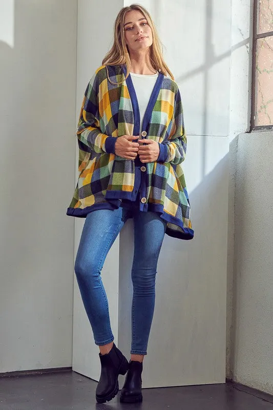 Plaid Button Boyfriend Cardigan