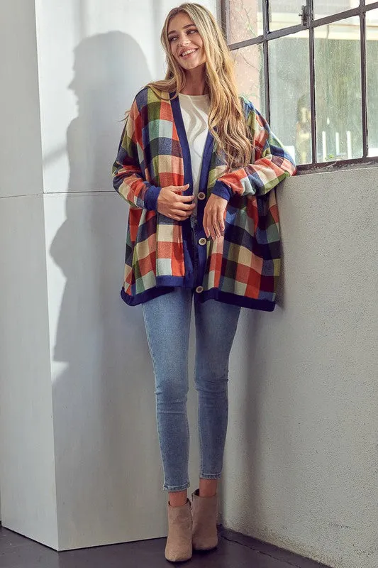 Plaid Button Boyfriend Cardigan