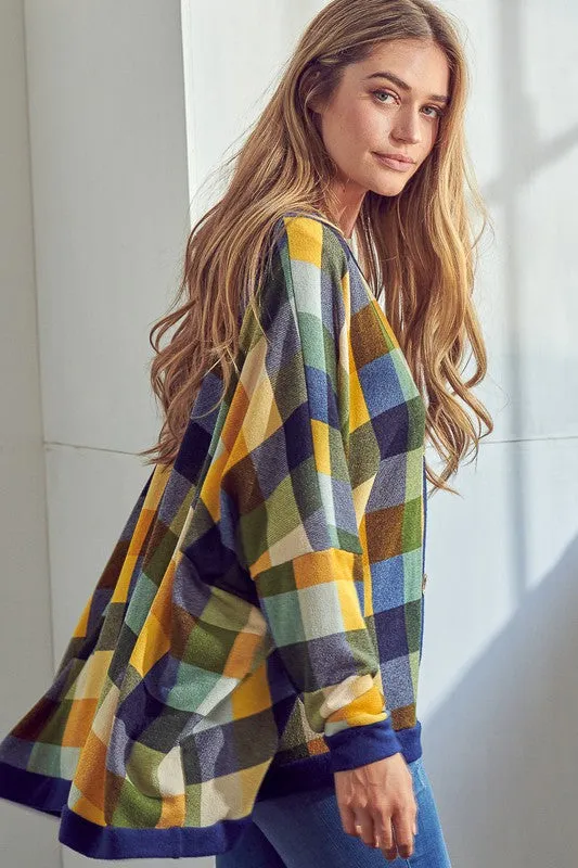 Plaid Button Boyfriend Cardigan