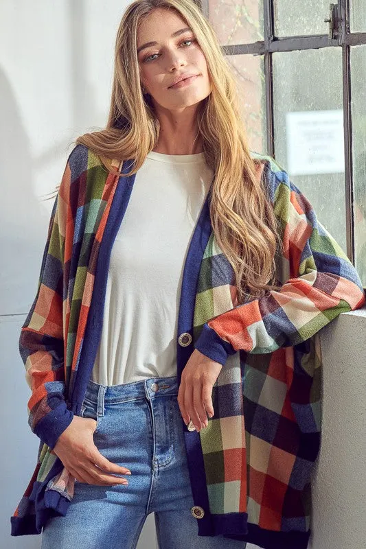 Plaid Button Boyfriend Cardigan