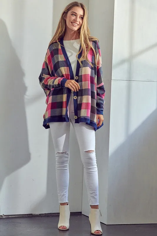 Plaid Button Boyfriend Cardigan