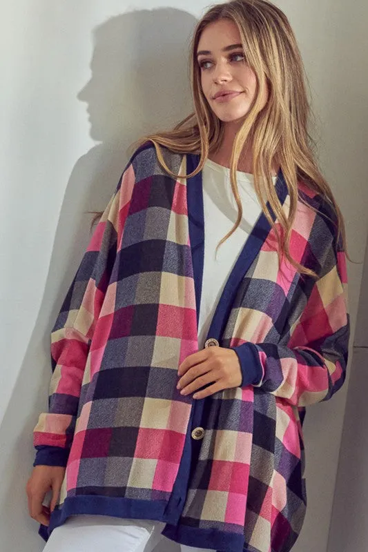 Plaid Button Boyfriend Cardigan