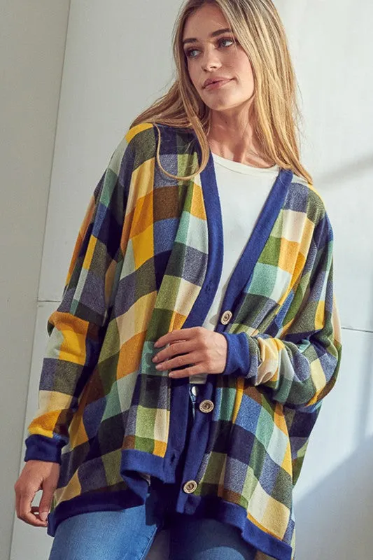 Plaid Button Boyfriend Cardigan