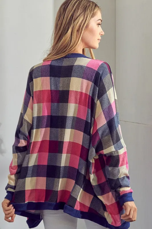 Plaid Button Boyfriend Cardigan