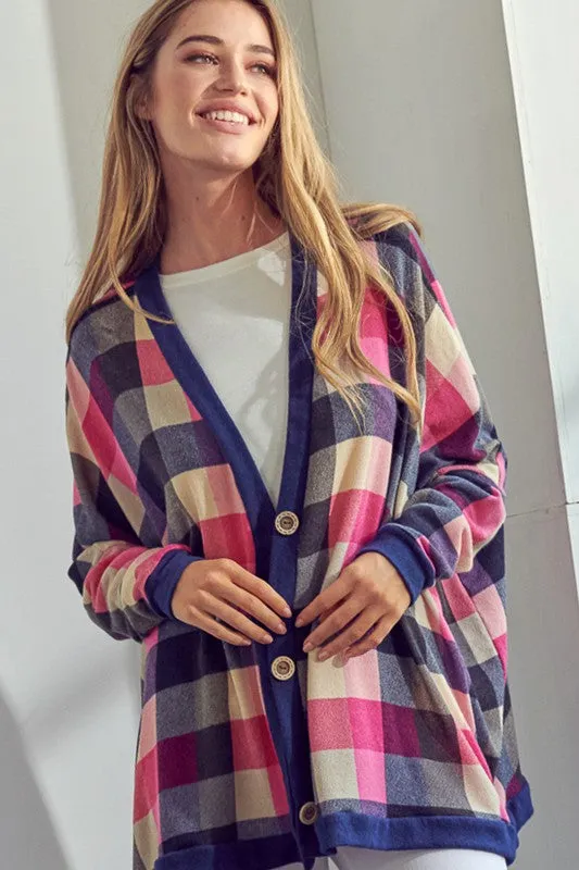 Plaid Button Boyfriend Cardigan