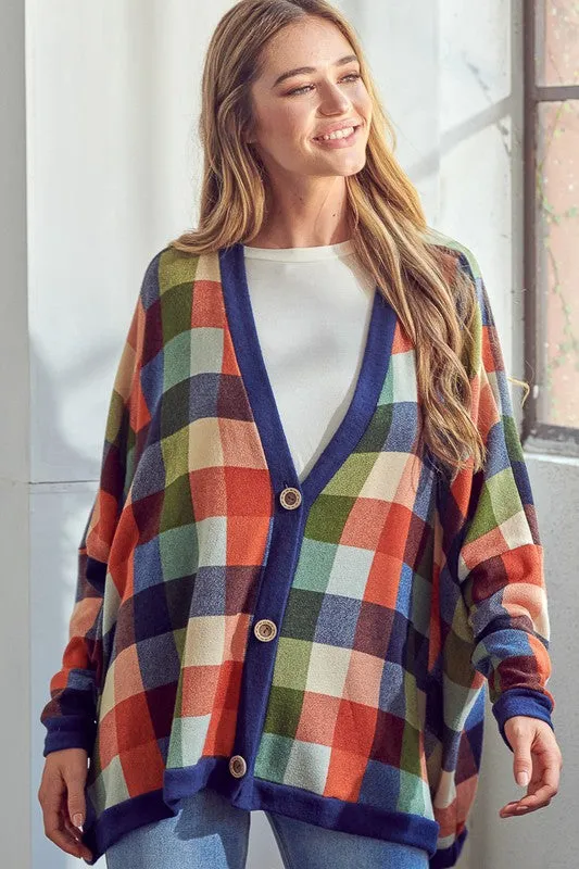 Plaid Button Boyfriend Cardigan