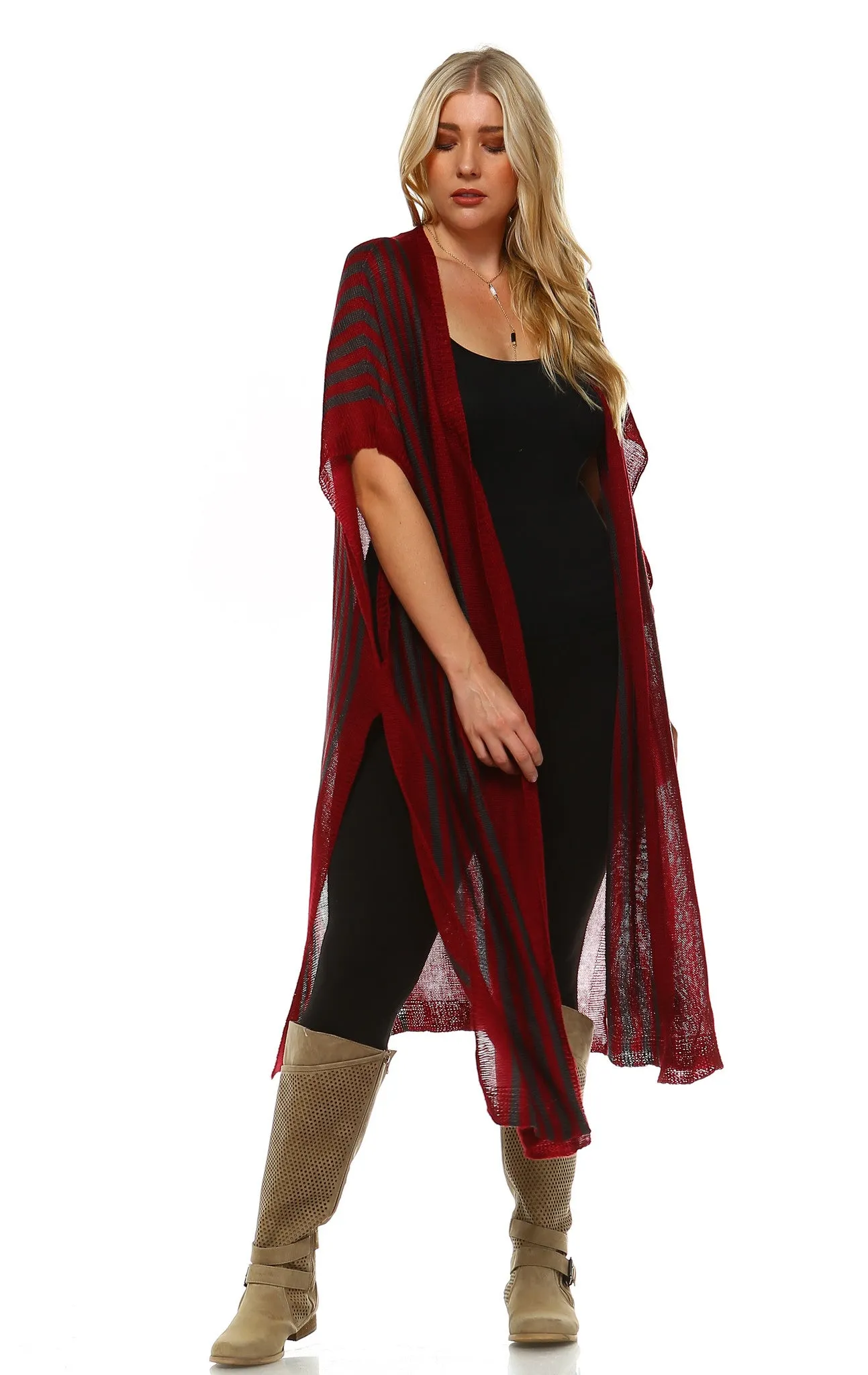 Plus Size Aztec Tribal Poncho Capes Wrap Cardigans Burgundy 1