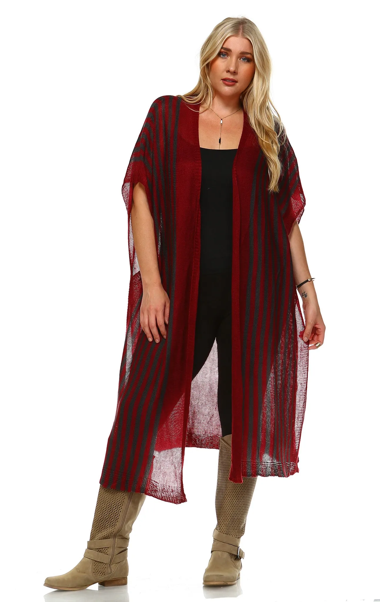 Plus Size Aztec Tribal Poncho Capes Wrap Cardigans Burgundy 1