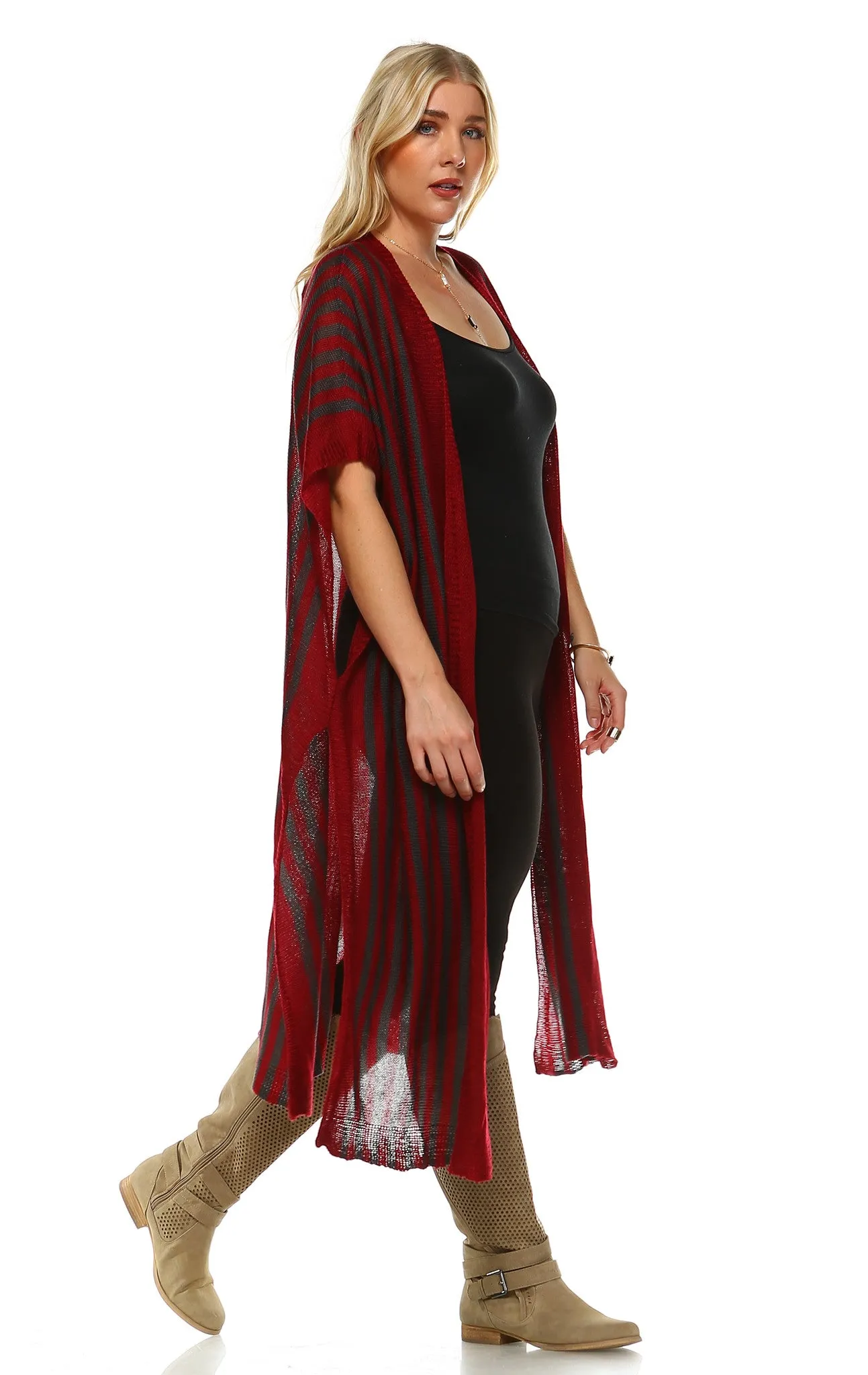 Plus Size Aztec Tribal Poncho Capes Wrap Cardigans Burgundy 1