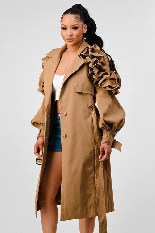 PLUS SIZE TRANSITAN FLORAL SLEEVE TRENCH COAT