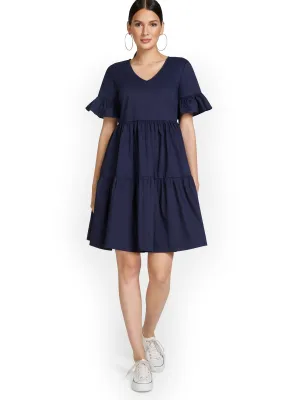 Poplin Ruffle-Sleeve Dress