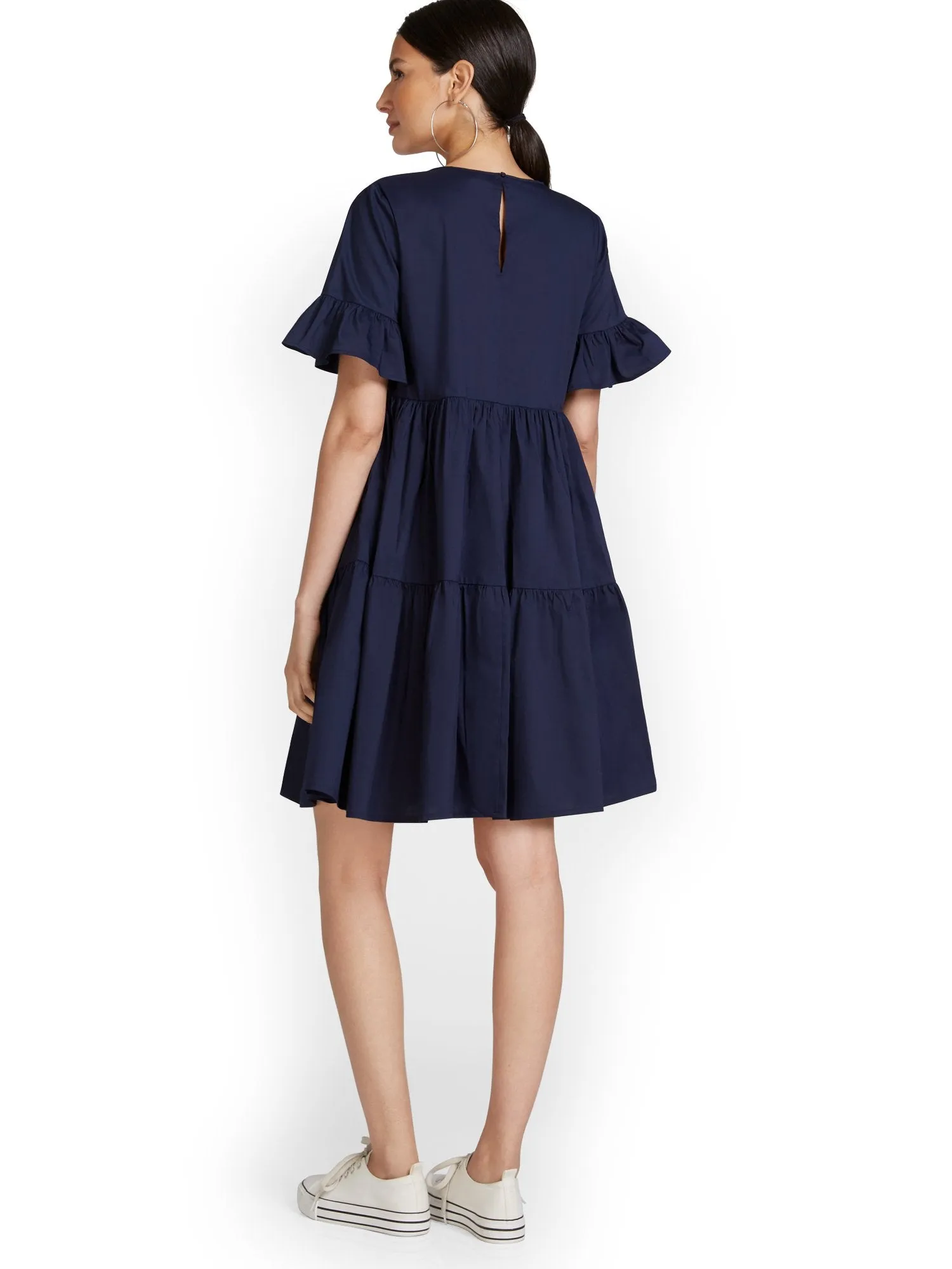 Poplin Ruffle-Sleeve Dress