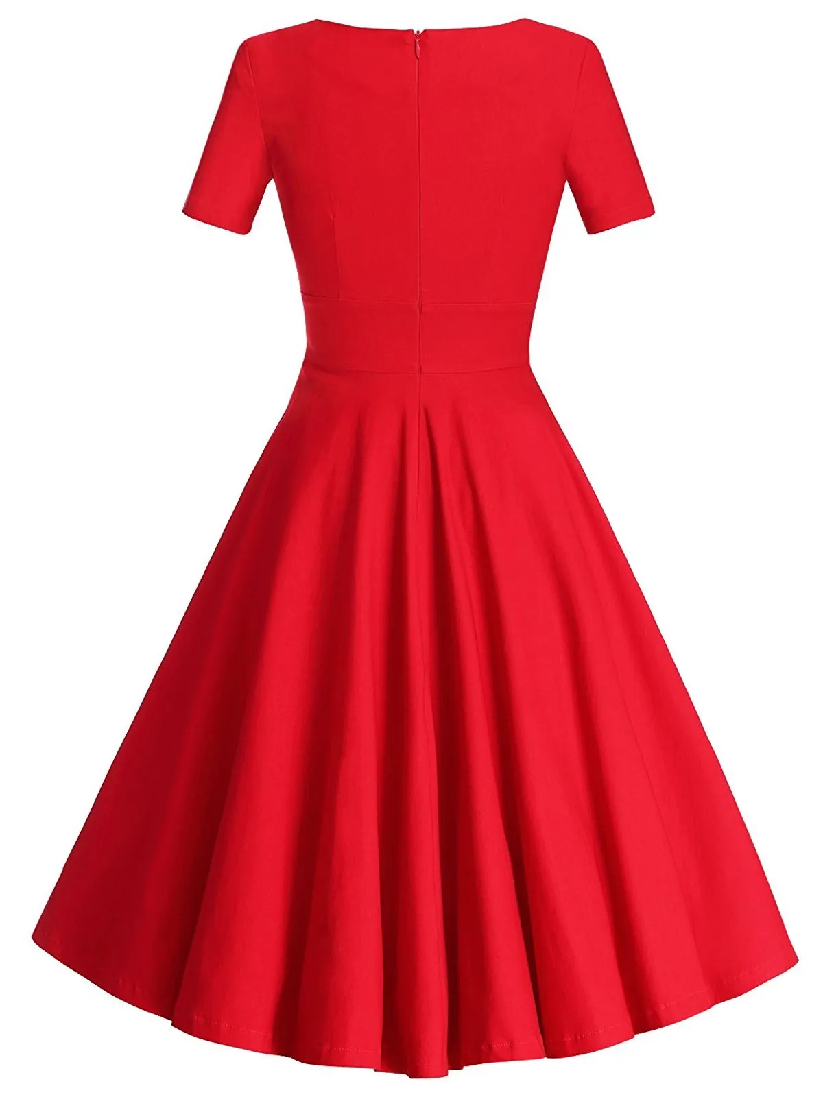 Red 1950s Solid Bow Decor Swing Dress