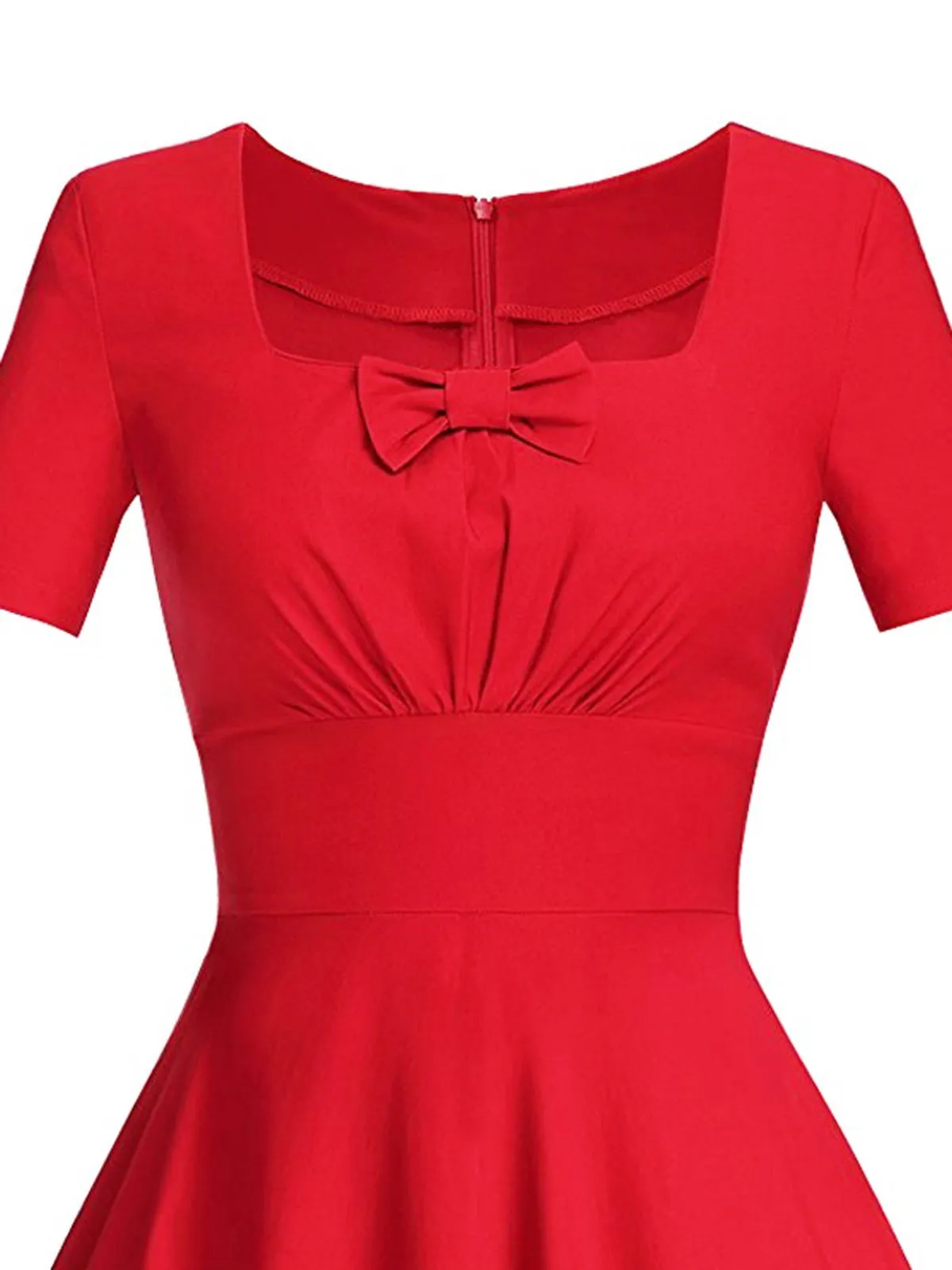 Red 1950s Solid Bow Decor Swing Dress