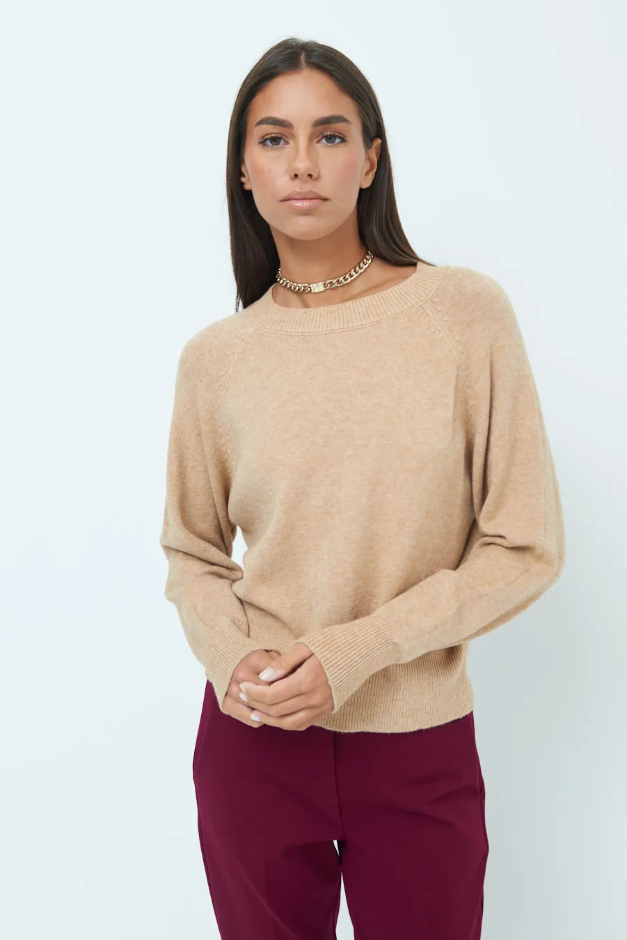 Relaxed fit knit sweater with ribbed cuffs wholesale