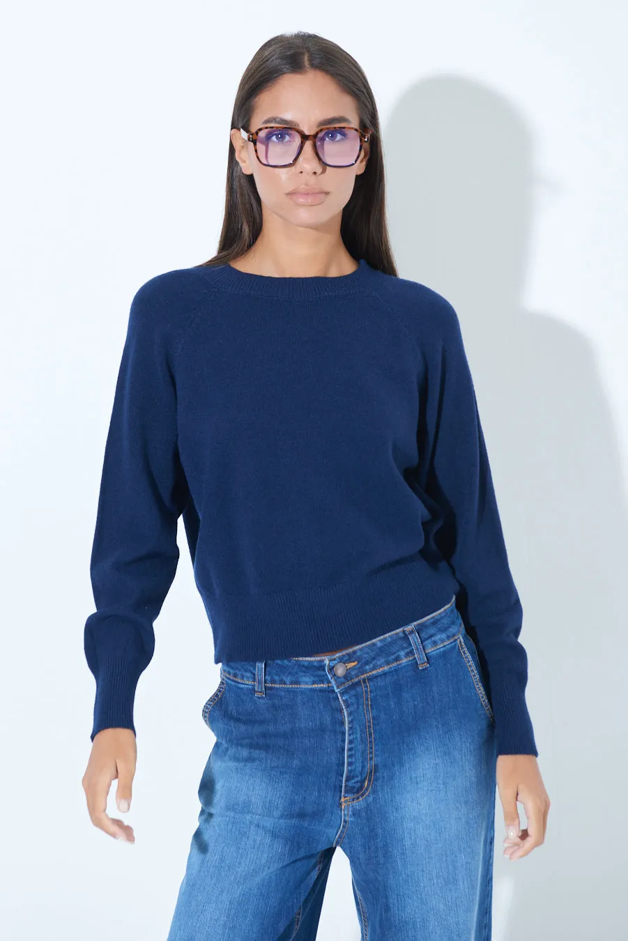 Relaxed fit knit sweater with ribbed cuffs wholesale