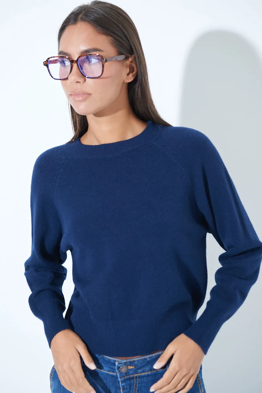 Relaxed fit knit sweater with ribbed cuffs wholesale