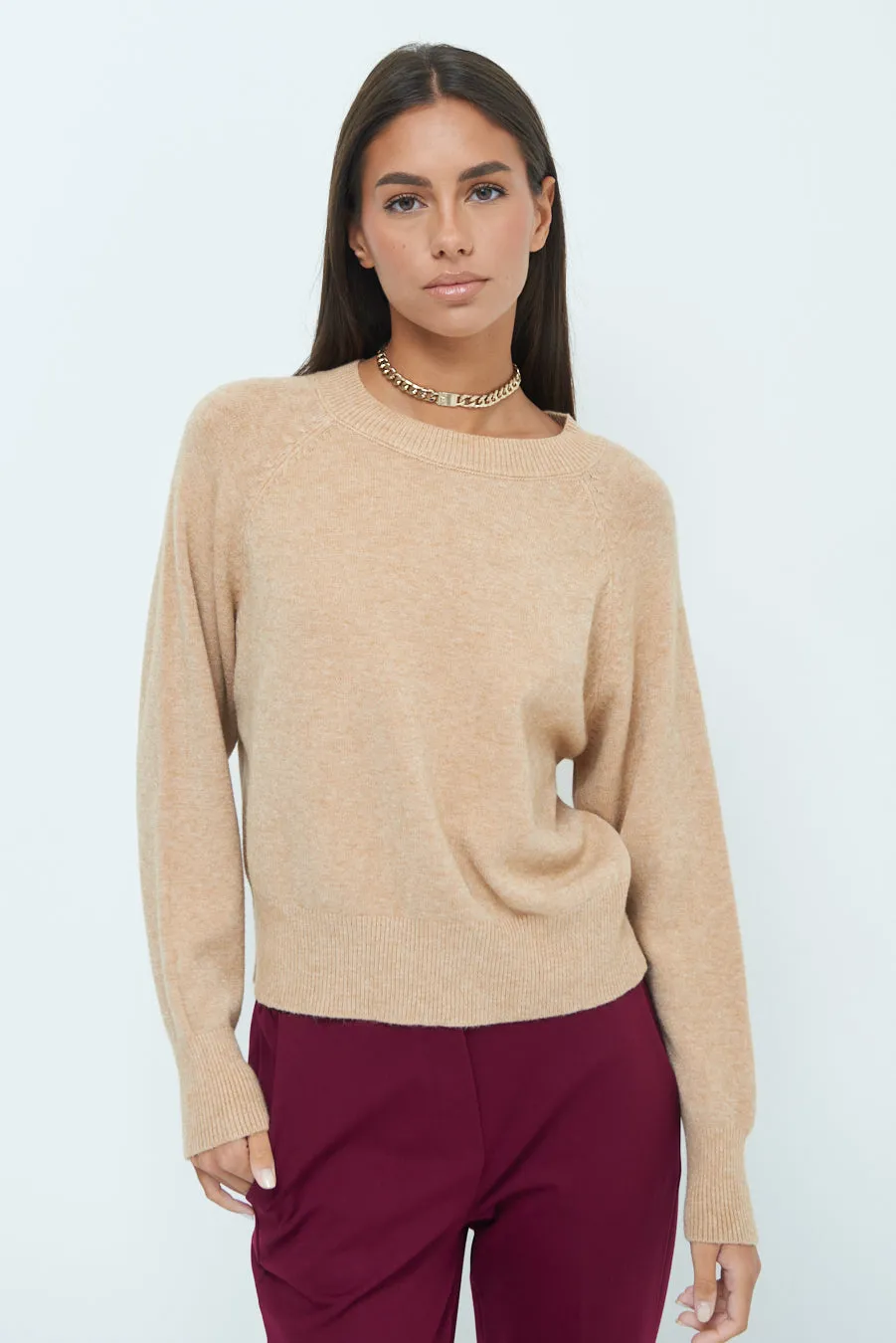 Relaxed fit knit sweater with ribbed cuffs wholesale