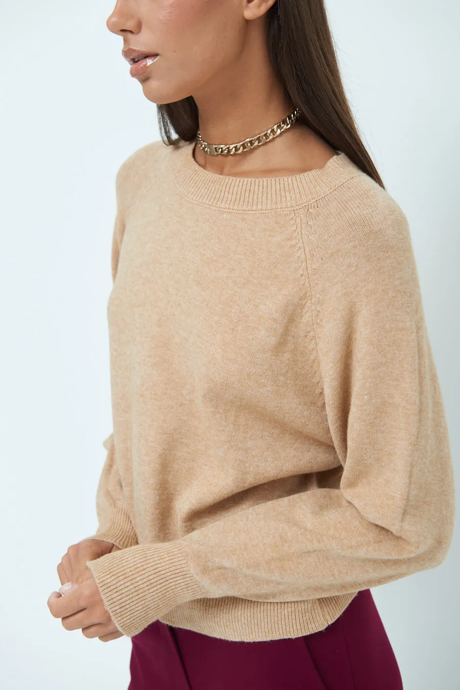 Relaxed fit knit sweater with ribbed cuffs wholesale