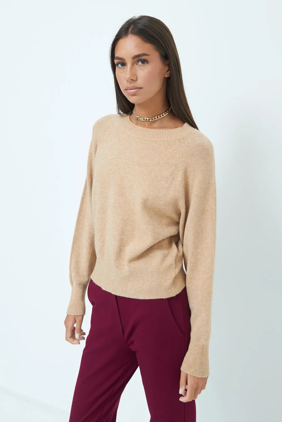 Relaxed fit knit sweater with ribbed cuffs wholesale