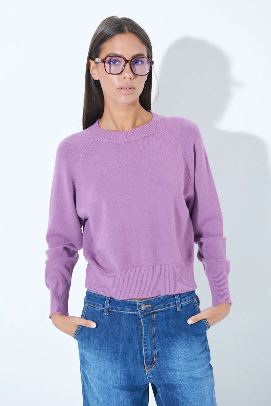 Relaxed fit knit sweater with ribbed cuffs wholesale