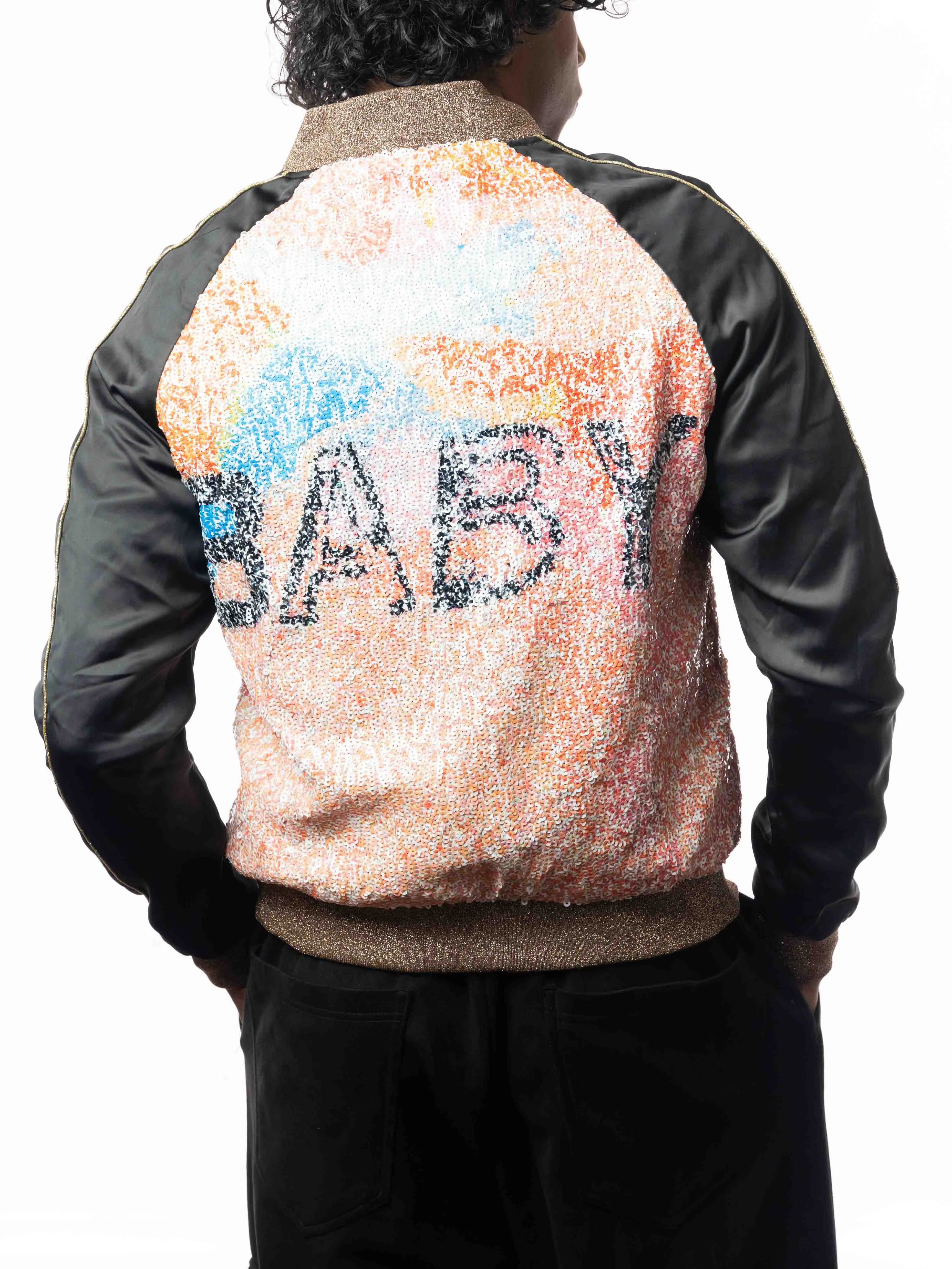 Saint Laurent Black Sequins Baby Bomber Jacket