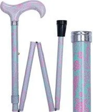 Scratch & Dent Elegant Floral Blossom Designer Folding Adjustable Walking Cane w/ Engraved Collar V1787