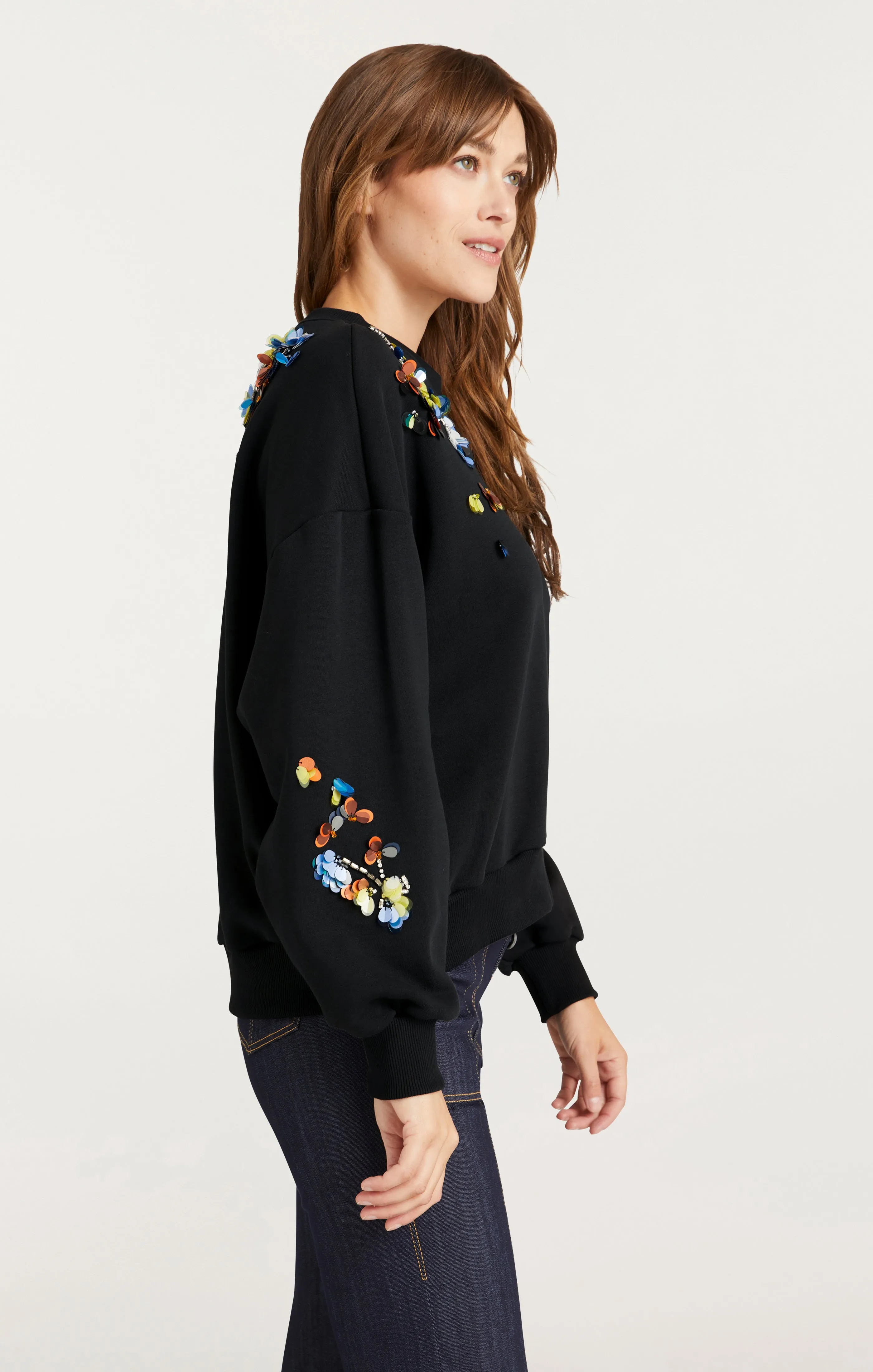 Sequin Flower Embellished Brandy Pullover