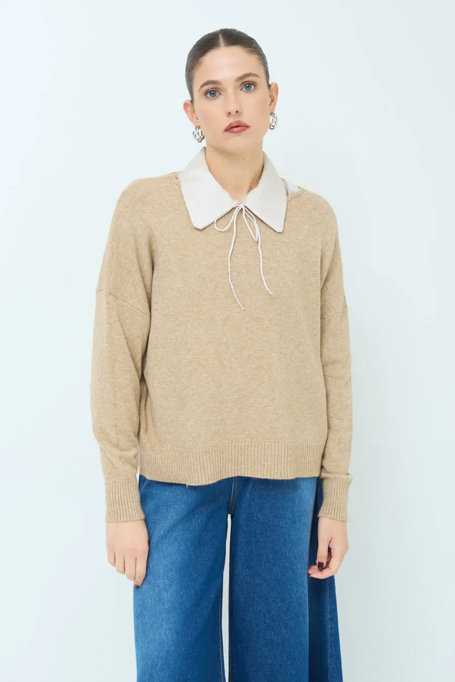 Sweater with detachable collar detail wholesale