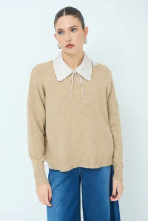 Sweater with detachable collar detail wholesale