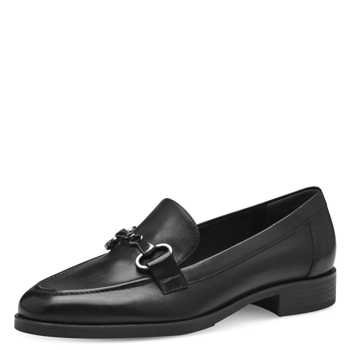 Tamaris Elegant Black Loafer with Chain Detail and Block Heel