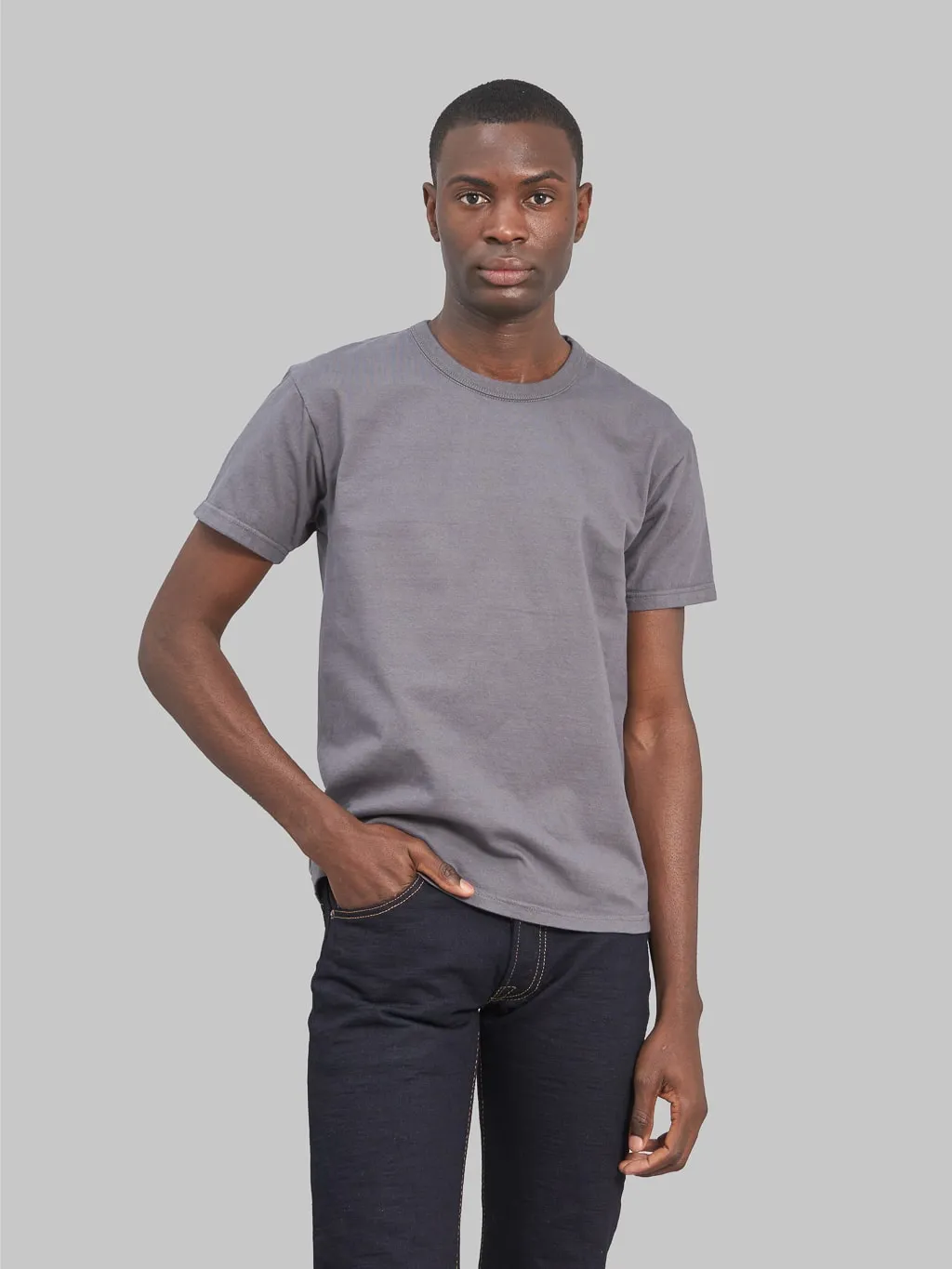 The Flat Head Loopwheeled Heavyweight Plain T-Shirt Charcoal