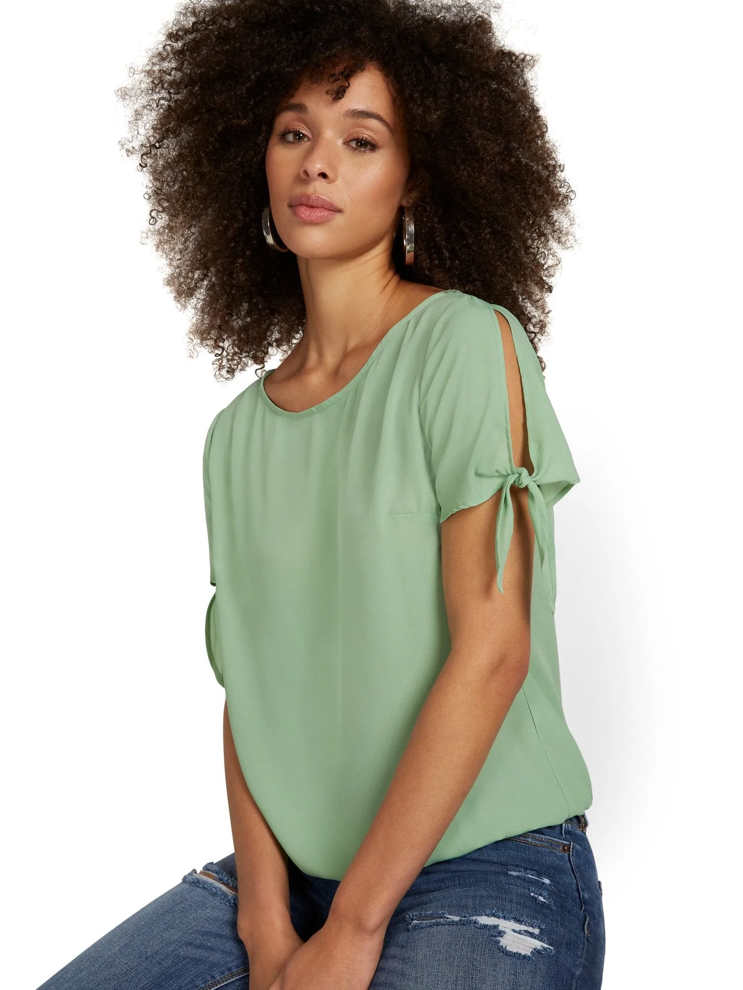 Tie-Sleeve Scoopneck Top