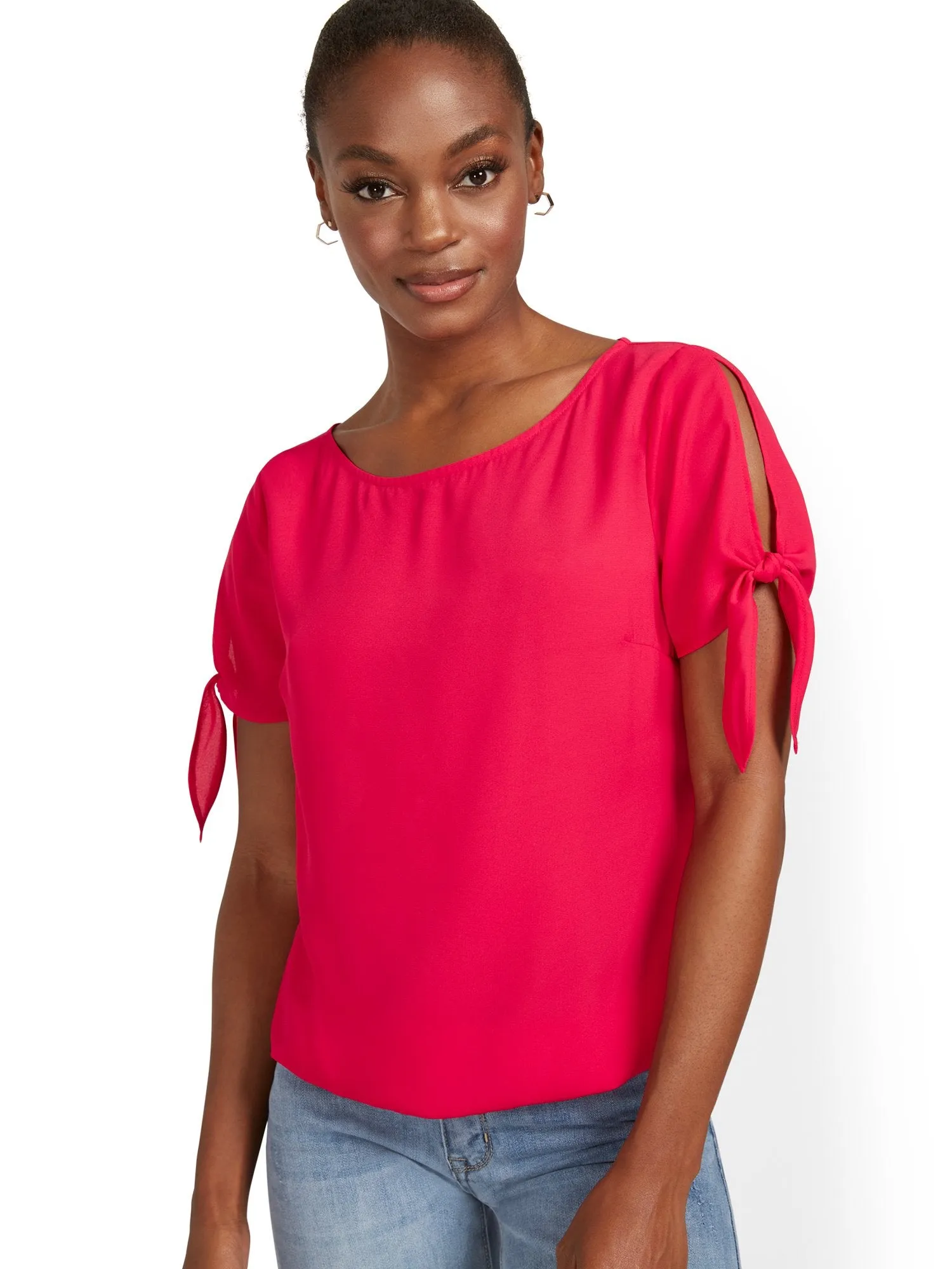 Tie-Sleeve Scoopneck Top